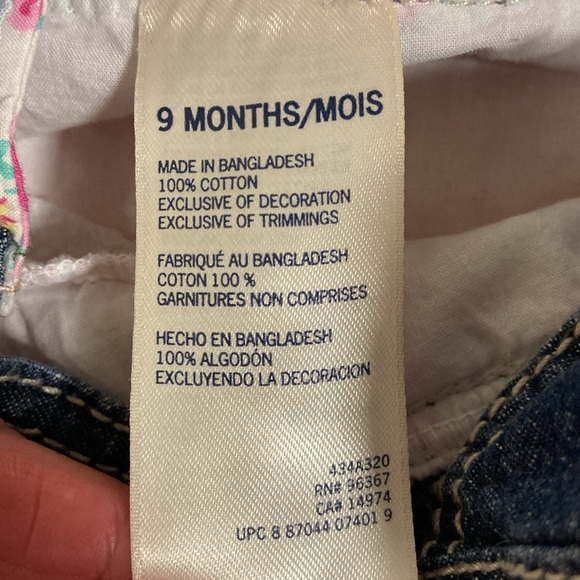 OshKosh B'Gosh Denim Overalls Dress Tiered VestBack Flowers Gingham Pink 9m - Picture 7 of 7